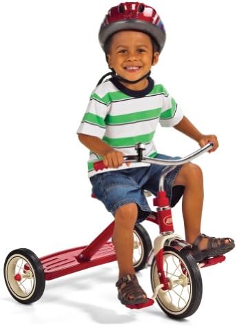 Radio Flyer Classic Pink Tricycle, for Ages 2-4, 10" Front Wheel, Bell | Steel Frame, Adjustable Seat, Rubber Tires, Chrome Details, Rear Step, Controlled Turning Radius, Tricycle for Toddlers
