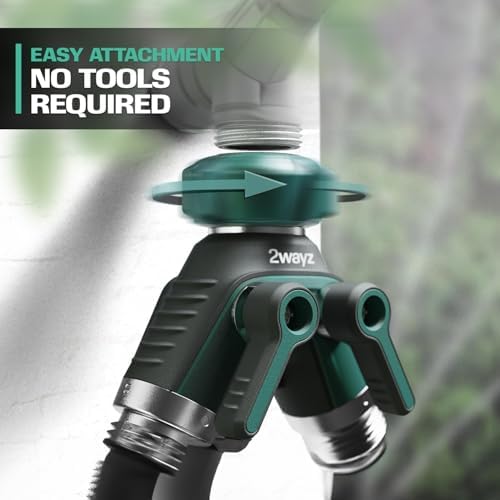 Hose Splitter 2 Way Heavy Duty Outdoor Faucet and Garden Connector - Water Spigot Splitter - Durable All-Metal Y Adapter with Shut-Off Valve - 4 x 4 x 1.5 Inches