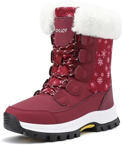 COOJOY Womens Waterproof Winter Snow Boots Warm Shoes Furry Mid Calf Lightweight Walking Hiking Booties