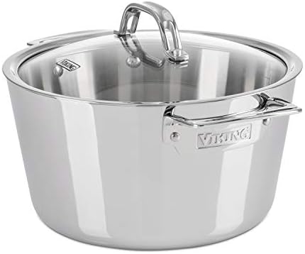 Viking Contemporary 3-Ply Dutch Oven, 5.2 Quart Stainless Steel Cookware Pot with Glass Lid, Dishwasher and Oven Safe, Induction Ready, Silver