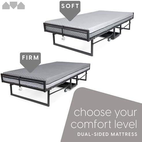 Milliard Deluxe Diplomat Folding Bed with Mattress for Adults, Twin Size, Portable Foldable Bed with Luxurious Memory Foam Mattress & Super Strong Frame, 75” x 38", Fold Up, Roll Away, & Hideaway