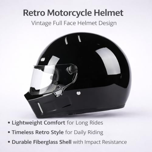 CRG Sports Retro Full Face Motorcycle Helmet, DOT Approved Fiberglass Street Bike Helmet with Clear Visor, Lightweight Cafe Racer Cruiser Motorcycle Helmet