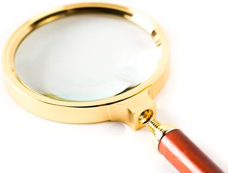 BASUNE 10X Handheld Magnifier, Reading Magnifier Loupe Glasses 10X with Rosewood Handle for Book and Newspaper Reading, Insect and Hobby Observation