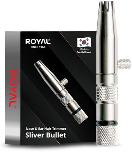 ROYAL [Made in Korea] Premium Manual Nose Hair Trimmer for Men Silver Bullet, Battery-Free, Stainless Steel Rotary Blade Grooming Tool, Waterproof