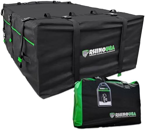 Rhino USA Rooftop Cargo Carrier Bag - 17.7 Cu Ft Waterproof Roof Storage | Waterproof rooftop bag, 17.7 cu ft. For car roof racks. Heavy duty zippers