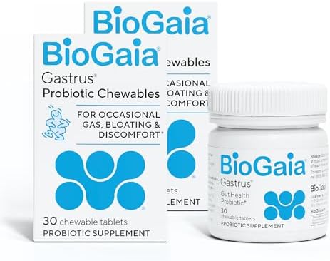 BioGaia Gastrus L reuteri Probiotic | 35 Years of Clinical Gut Research | L reuteri 6475 + 17938 Probiotics | Ease Gut Discomfort, Gas & Bloating | Promotes a Healthy Gut & Microbiome | 30 Chewables