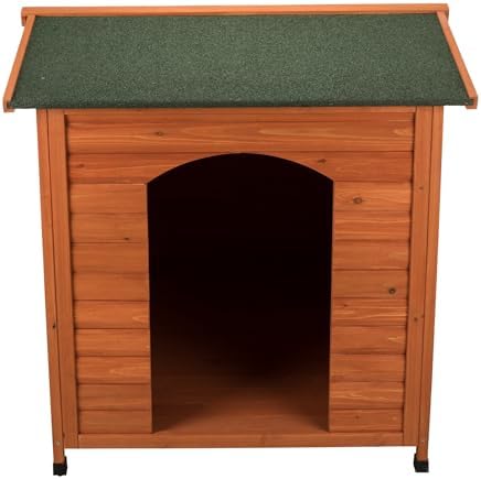 Trixie Natura Classic Dog House - Wooden Outdoor Shelter with Weatherproof Sealer, Hinged Roof & Adjustable Legs for Medium Dogs - Gray - 27 x 41 x 28.5 in