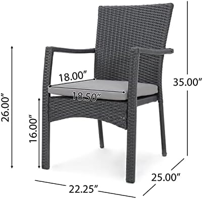 Christopher Knight Home Corsica Outdoor Wicker Dining Chairs with Cushions, 2-Pcs Set, Grey