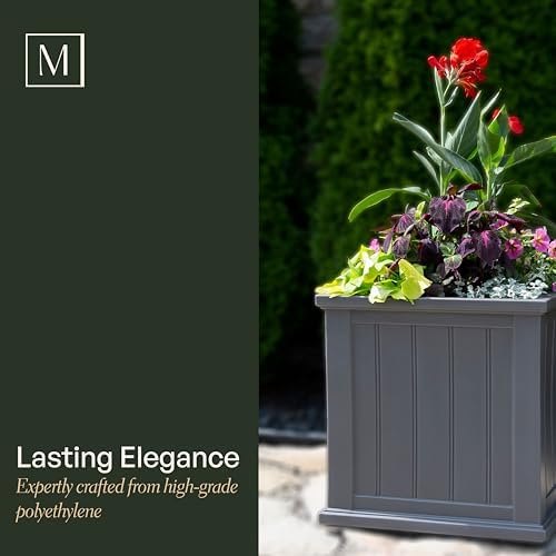 Mayne 4838-W Cape Cod 20x20 Square Polyethylene Planter, 20" x 20", White | Self-watering, All season, Fade resistant, Double-wall design