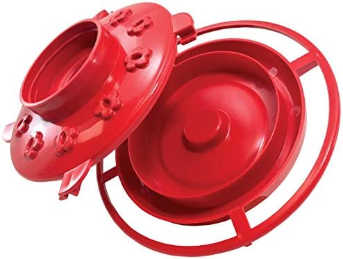 First Nature Hummingbird Feeder - 10 Feeding Ports - Red Base | Wide Mouth Prevents Messy Spills - Sealing Ring Prevents Bottom Leaks - Multi-Port Base Accommodates Flocks