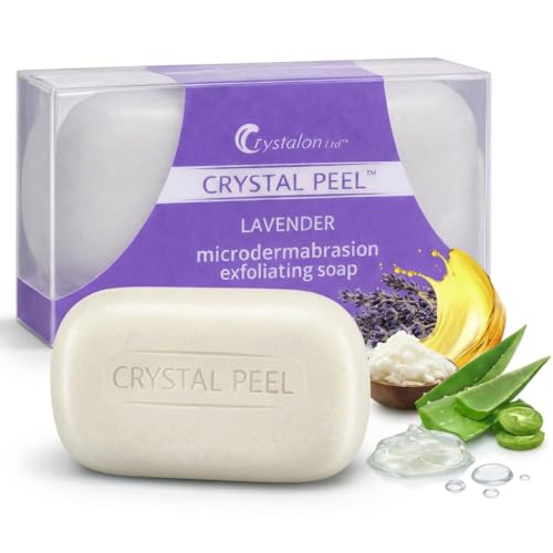 Exfoliating Bar Soap for Men & Women, Crystal Peel Luxury Microdermabrasion Hydrating & Exfoliating Body Soap Bar Solid Magnesium Mineral Scrub for Buffing Away Dirt & Oil Smooths Skin, Lemongrass 8oz
