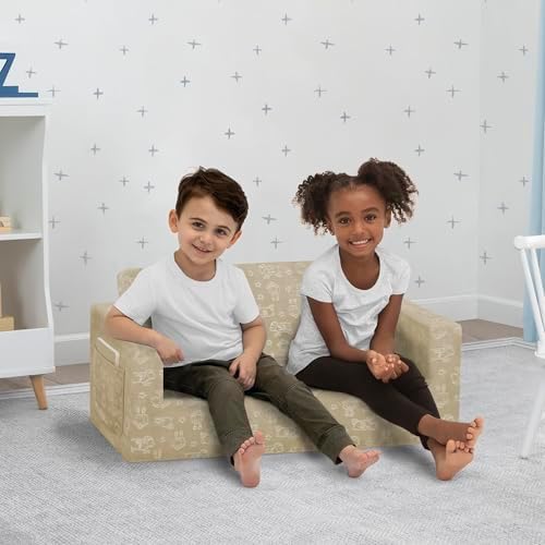 Delta Children - Serta Perfect Sleeper Kids 2-Seater Sofa, Convertible 2-in-1 Flip Open Toddler Couch Sleeper, Foam Chair for Playroom & Bedroom