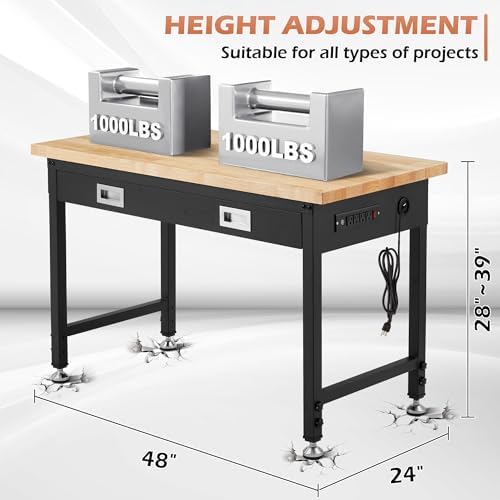 Antifir 48" Adjustable Workbench, Heavy Duty Workstation with Storage Drawer | Garage Workbench, 2000 LBS Load Capacity