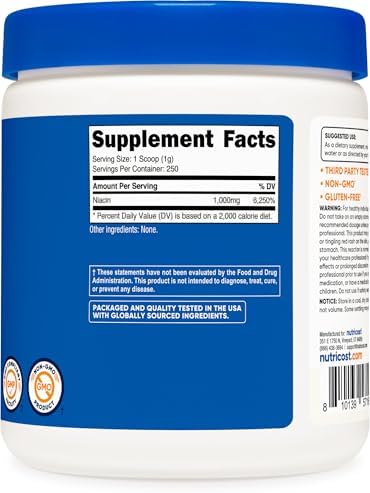 Nutricost Niacin (Vitamin B3) Powder 250 Grams, May Cause Flush | 1 g Per Serving