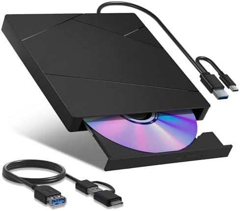 Wbacon External Blu Ray Drive for PC, Support 50G Disc R/W & Blueray Burner | External Blueray DVD Drive with Extension Data Cable & USB 3.0