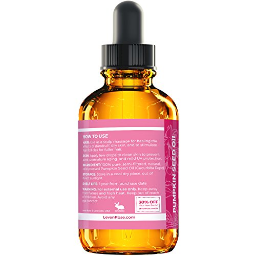 Leven Rose Pumpkin Seed Oil for Hair Growth 2 oz, 100% Pure Pumpkin Seeds Oil for Skin and Nails - Natural Pumpkin Seed Extract for Moisturizing Scalp, Dry and Rough Skin