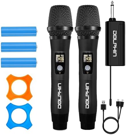 Dolphin MCX21 UHF Wireless Microphone, 2X Rechargeable Karaoke Mic | Full Metal Design, High-Sensitivity Audio, Clear Vocal Pickup, Long Range