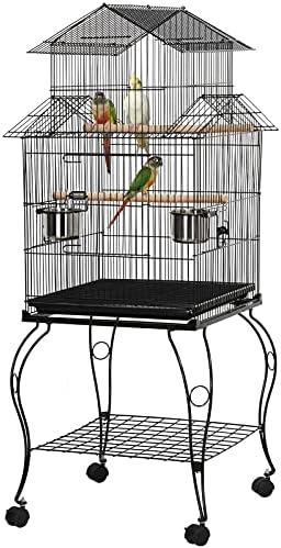 Yaheetech 55" Triple Roof Bird Cage with Rolling Stand & Storage, for Cockatiels, Quakers, Indian Ringnecks, Conures & Small to Medium Parrots