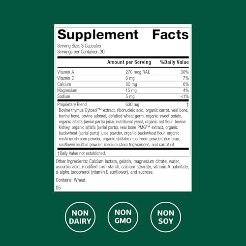 Standard Process Inc. Congaplex - Thymus Gland Support Supplement - Immune Health with Calcium Lactate, Magnesium, Vitamin C & Vitamin A - Immune System Aid with Mushroom Powder - 150 Capsules