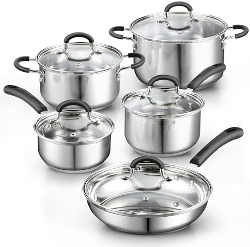 Cook N Home Professional Stainless Steel Cookware Set, 10-Piece | Pots and Pans Kitchen Cooking Set with Stay-Cool Handles, Induction Ready