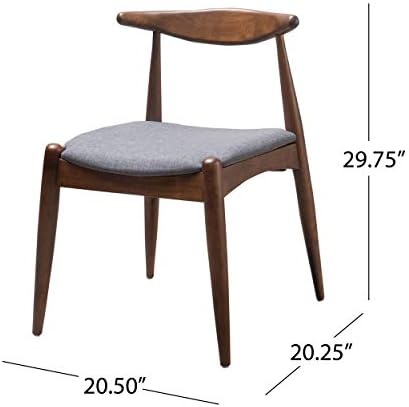 Christopher Knight Home Francie Fabric with Walnut Finish Dining Chairs, 2-Pcs Set, Light Grey / Walnut