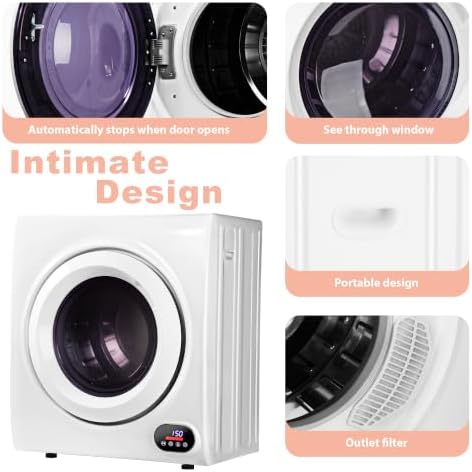 Euhomy Compact Laundry Dryer, 3.5 cu ft Front Load Stainless Steel Clothes Dryers With Exhaust Pipe, 1500W