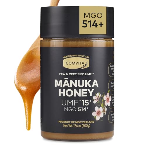 Comvita Manuka Honey UMF 15+ (MGO 514+) Raw, Monofloral - 250g (8.8 Oz) | Raw Manuka Honey New Zealand, Pure Unpasteurized Honey, Superfood for Immune Health, Wild, Use in Tea, Non-GMO