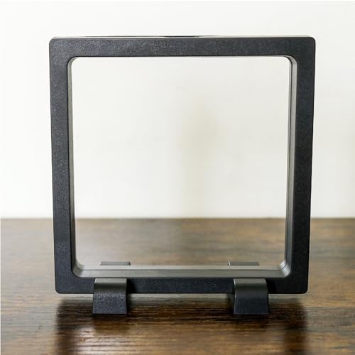 Challenge Coins Display Frame, Clear 3D Floating Holder, Small Shadow Box for Medal, AA Medallions, Jewelry, Black, 4.3"x4.3"x0.8"