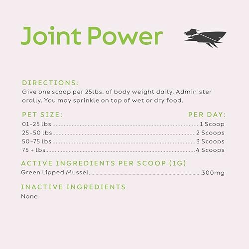 Joint Power Supplement Powder for Dogs & Cats, 2.64 oz Jar | Joint Supplement Powder made with 100% Green Lipped Mussels to Support Joints, Tendons, and Ligaments