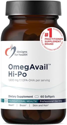 Designs for Health OmegAvail Hi-Po - TG (Triglyceride) Omega-3 Fish Oil Supplement, 1600mg EPA/DHA per Serving with Lemon + Vitamin E to Minimize Fishy Taste (60 Softgels)