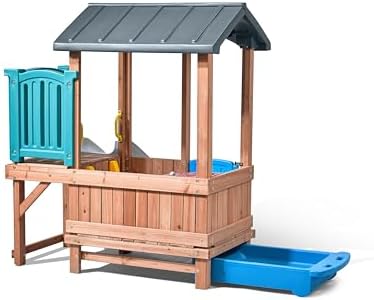 Step2 Woodland Adventure Playhouse & Slide, Kids Outdoor Playset, Backyard Playground Set, Swings, Storage Drawer, Made of Wood & Durable Plastic