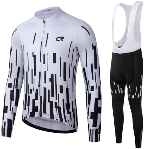 Coconut Ropamo CR Men's Cycling Clothing Set Long Sleeve Cycling Jersey Zipper Pocket Bike Outfit Cycling Bib Pants 3D Padded