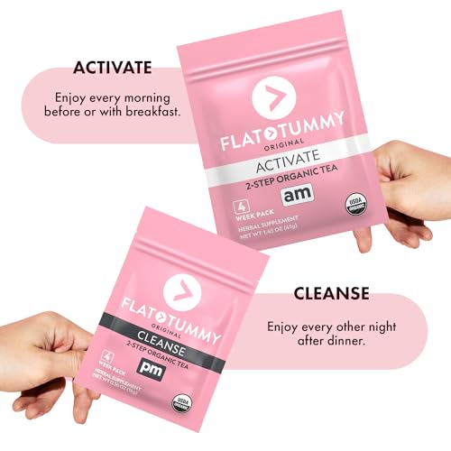Flat Tummy Tea – 2-step, 4 Week Program – Detox Tea to Boost Energy & Reduce Bloating* - All Natural Detox Cleanse w/ Green Tea, Lemon Balm, Dandelion, Fennel, & More - Digestion support