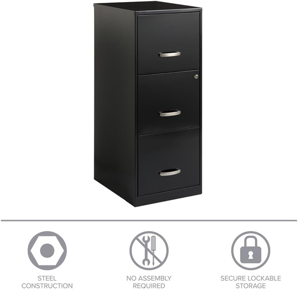 BOWERY HILL 3 Drawers 35.5" Vertical Black Metal Filing Cabinet Lockable Pre-Assembled Stationary Letter Size for Home, Office