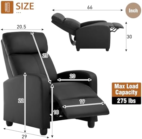 FDW Recliner Chair Push Back Sofa Home Theater Seating with Lumbar Support and Leather Padded Seat Backrest for Living Room | Lounge Chair With