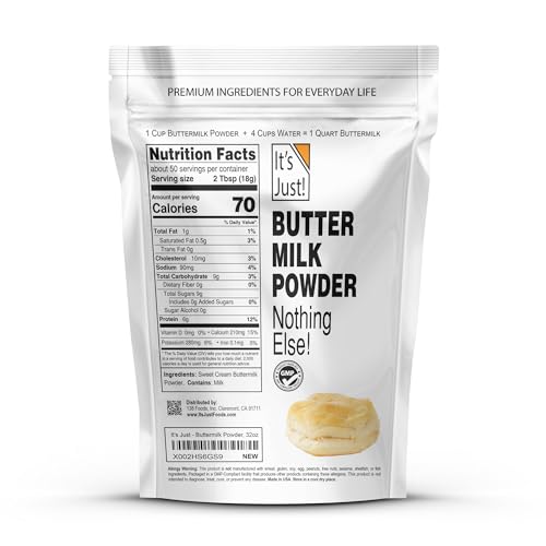 It's Just - Whole Milk Powder, 2lbs, rBST/rBGH Hormone Free, Shelf Stable, Just Add Water, Made in USA, Dry Milk Powder, 32oz