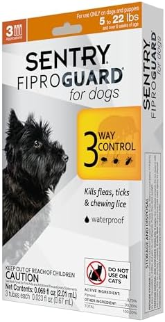 Sentry Fiproguard for Dogs, Flea and Tick Prevention for Dogs (23-44 Pounds), Includes 3 Month Supply of Topical Flea Treatments | Ideal for Medium Dogs 23-44 lbs; Kills Fleas, Ticks & Chewing Lice for 30 Days; 8 weeks+; Vet-Quality OTC Formula