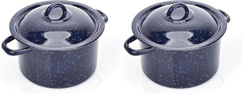 IMUSA USA C20666-1062810W Speckled Enamel Stock Pot with Lid, 4 Quart, Blue | Speckled Enamel Finish, Durable Steel Construction, Ideal for Soups and Stews, Great for Everyday Family Meals