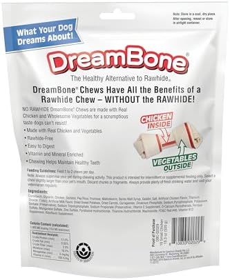 DreamBone Small Bone Rawhide-Free Dog Treats With Real Protein, 10 Count | Daily Chew, Digests Safely and Completely, Made With Real Chicken and Veggies, For Adult Dogs