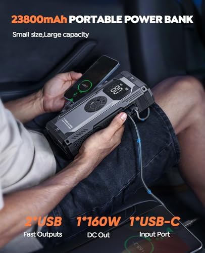 TREKURE 8-in-1 Jump Starter with Air Compressor 6000A 150PSI Portable Car Battery Jump Starter (All Gas/10L Diesel)
