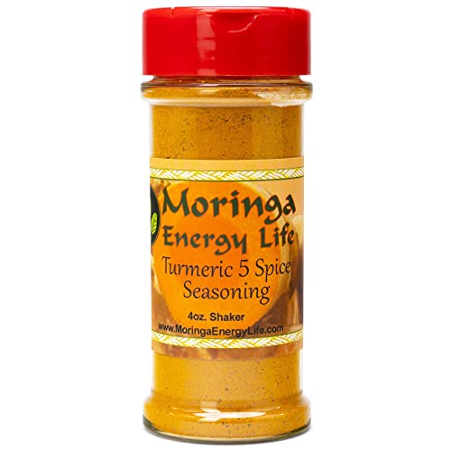 Moringa Turmeric 5 Spice Seasoning 4oz Fresh Turmeric Powder, Moringa Leaf Powder, Pink Himalayan Sea Salt, Black Pepper & Garlic. Moringa Shaker