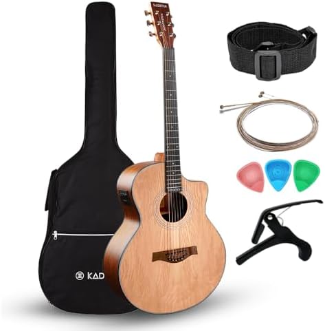 Kadence A06EQ-N-SC Acoustica 40" Electro Acoustic Guitar | Grand Auditorium Cutaway | Ash Wood | Built-in Pickup + 2 Band EQ | Includes Bag, Capo