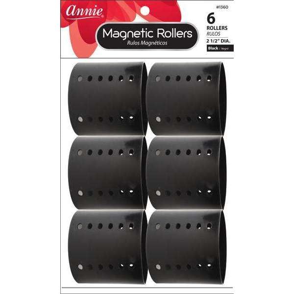 Annie Magnetic Hair Rollers 2 Inch, 12 Count Gray Curlers for Smooth Curls & Waves, Easy Dry or Damp Sets, Secure Comfortable Fit, Use with Pins/Clips