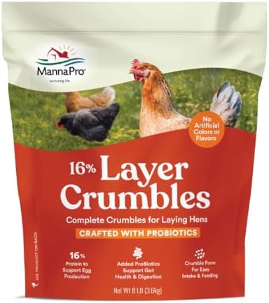 Manna Pro Layer Crumbles Chicken Feed, 16% Protein, Digestive Aid, 8 lb Bag | Complete Feed for Laying Hens, 16% Protein Formula, Added Probiotics, Supports Egg Production & Digestion