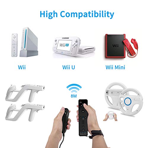 TechKen 2 Pack Wii Controllers with Wii Motion Plus Inside | Shock Wii Nunchuk Controller | Compatible Nintendo Wii, Motion Plus Wii Controller