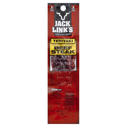 Jack Link's Teriyaki Beef Steak - Ready to Eat Real Meat Protein Snack - 9g Protein per Serving - Made with 100% Real Beef - 1 oz Meat Snack