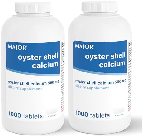 MAJOR Oyster Shell Calcium 500mg, Gluten-Free, 1000 Tablets (1-Pack) | Dietary Supplement for Bone Health and Joint Support, Mineral Supplement, Helps Support Healthy Calcium Levels