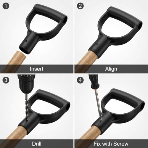 QWORK Shovel Grip Handle, 1-1/8" Inside Diameter PVC D-Shaped Grip Shovel Handle Replacement for Digging Raking Tools