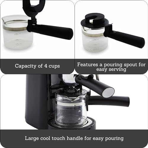 IMUSA 4 Cup Glass Replacement Carafe with Black Handle for Coffeemaker | Bare Glass Finish, Cool-Touch Black Handle with Lid, Ideal for Espresso