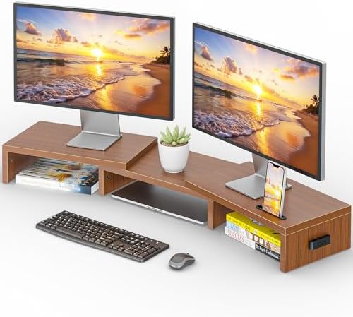 BONTEC Dual Monitor Stand Riser, Adjustable Length & Swivel Angle, Black